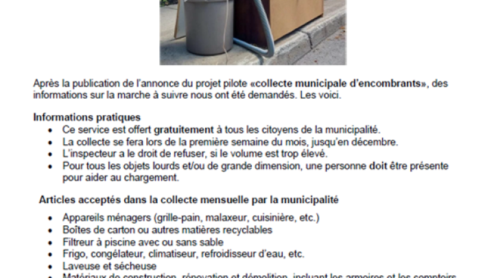Information supplémentaires concernant la collecte municipale