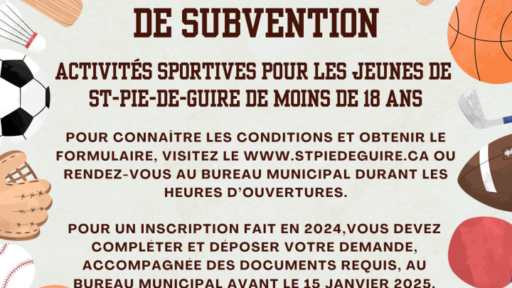 Subvention activités sportives pour les jeunes de moins de 18 ans
