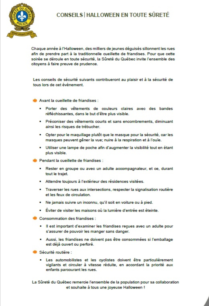 CONSEILS POUR UN HALLOWEEN EN TOUTE SÉCURITÉ