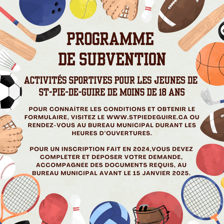 Subvention activités sportives pour les jeunes de moins de 18 ans